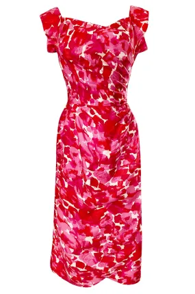 1940s Peggy Wood Pink Printed Silky Rayon Crepe Hawaiian Sarong Dress 1940s Peggy Wood Pink Printed Silky Rayon Crepe Hawaiian Sarong Dress