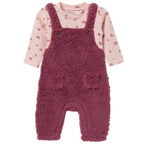 2-Piece Baby Girls Dark Rose Microplush Overalls 2-Piece Baby Girls Dark Rose Microplush Overalls