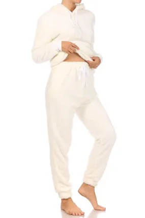 2-Piece Fur Pullover Hoodie   Joggers Set - Cream 2-Piece Fur Pullover Hoodie   Joggers Set - Cream