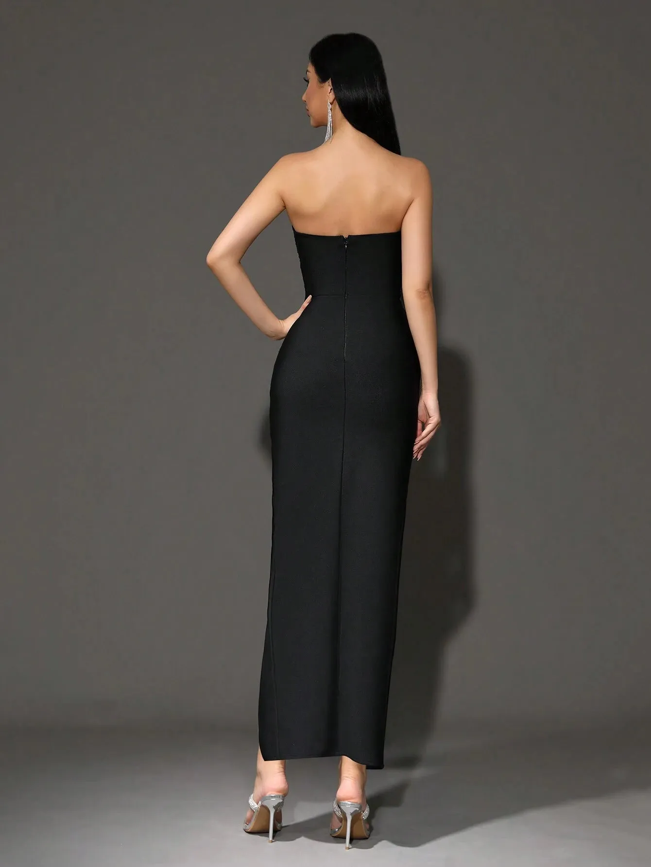 2024 Summer New Sexy Bowknot Strapless Hollow Out Bodycon Bandage Long Dress, Fashion Party Evening Gown