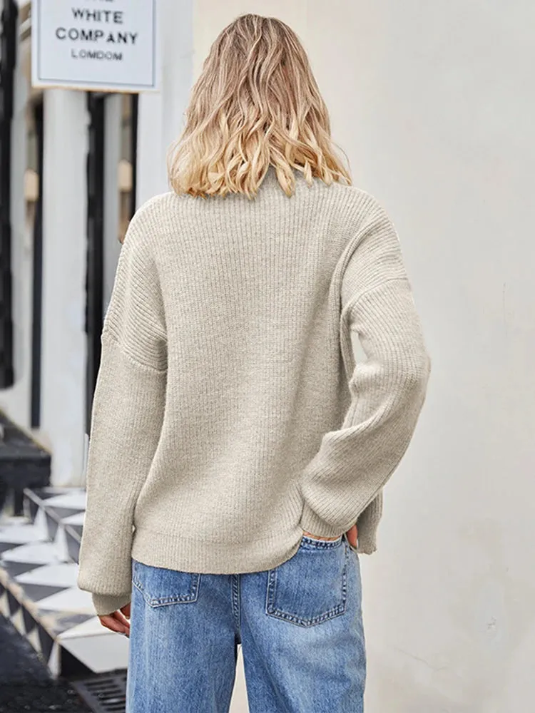 2024 Winter New Fashion Round Neck Women's Solid Color Loose Long Sleeve Sweater