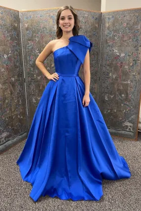 A Line One Shoulder Royal Blue Long Prom Dress with Bowknot A Line One Shoulder Royal Blue Long Prom Dress with Bowknot