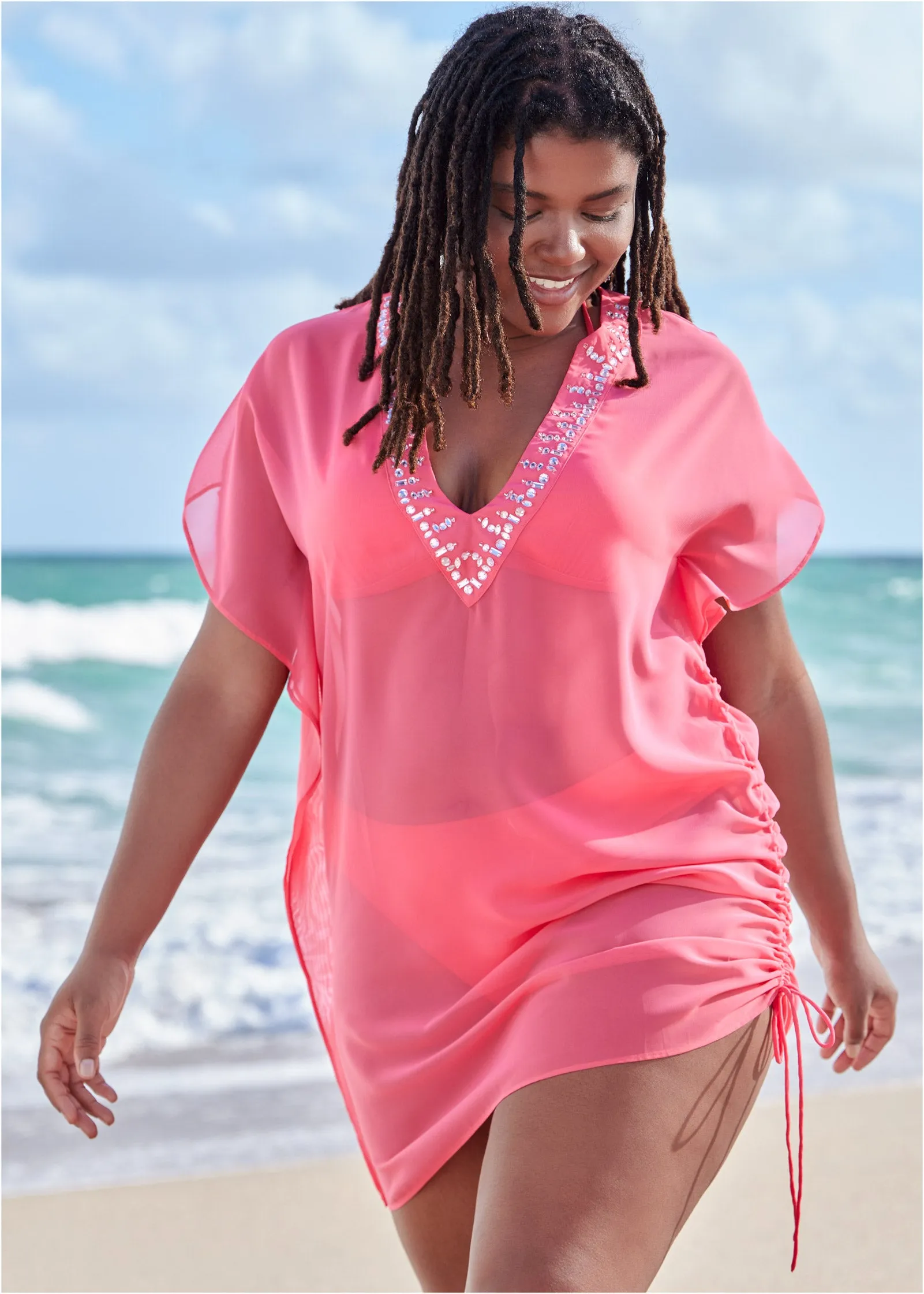 Adjustable Jeweled Tunic - Sunset Pink