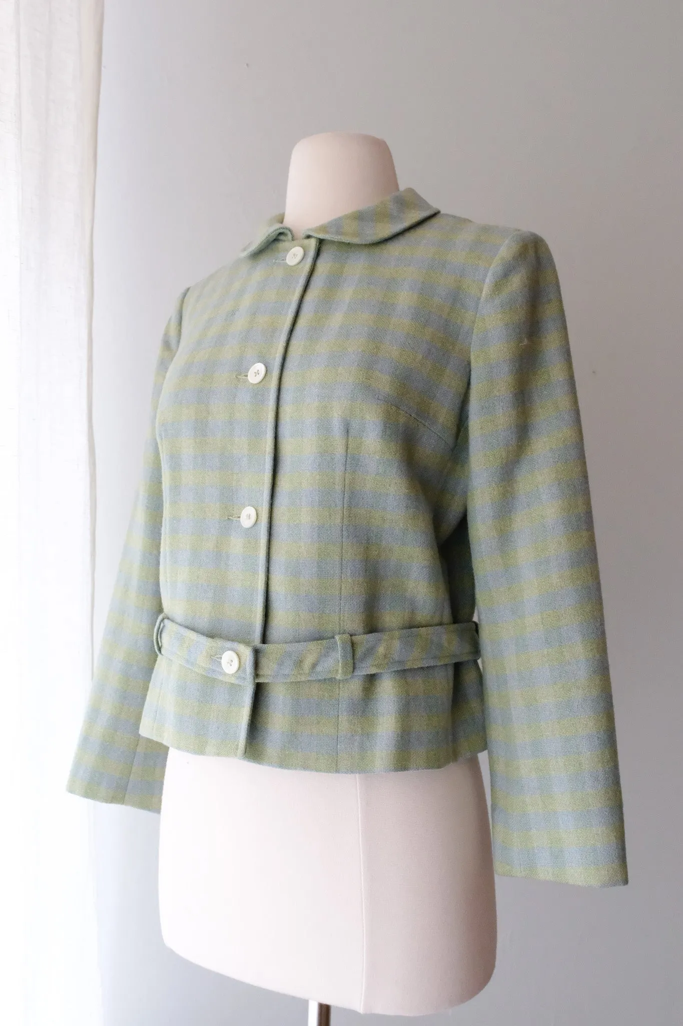 Adorable 1960's Mint Green & Periwinkle Cropped Wool Jacket / Sz M