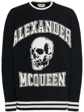 ALEXANDER MCQUEEN Men's Black and White Varsity Pullover for FW23 ALEXANDER MCQUEEN Men's Black and White Varsity Pullover for FW23