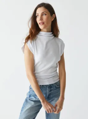 Amara Ribbed Power Shoulder Tee - White Amara Ribbed Power Shoulder Tee - White