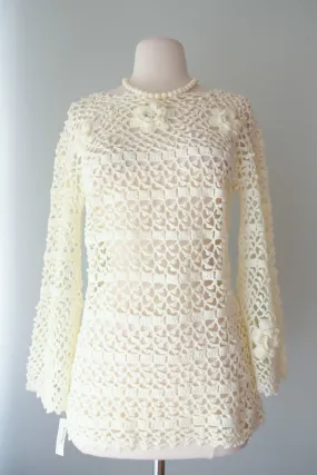 Amazing DEADSTOCK 1970's Flower Child Ivory Crochet Knit Top/ Sz M Amazing DEADSTOCK 1970's Flower Child Ivory Crochet Knit Top/ Sz M