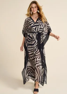 Animal Print Caftan Dress  - Black & Natural Animal Print Caftan Dress  - Black & Natural