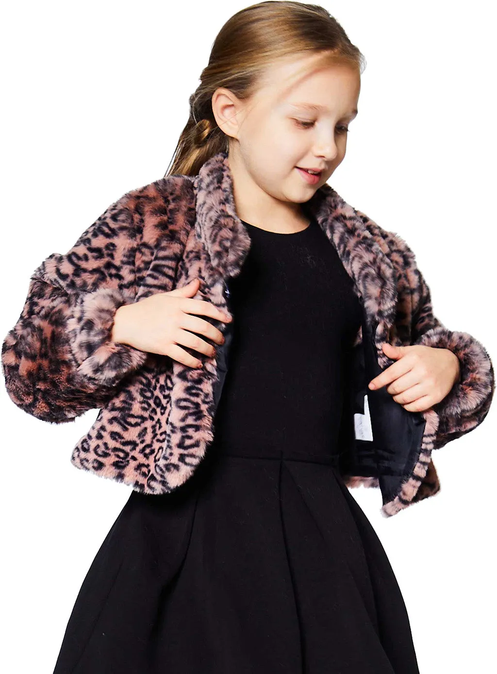 Animal Print Fake Fur Jacket - Big Girl|-|Manteau en fausse fourrure avec imprimé animal - Grande Fille