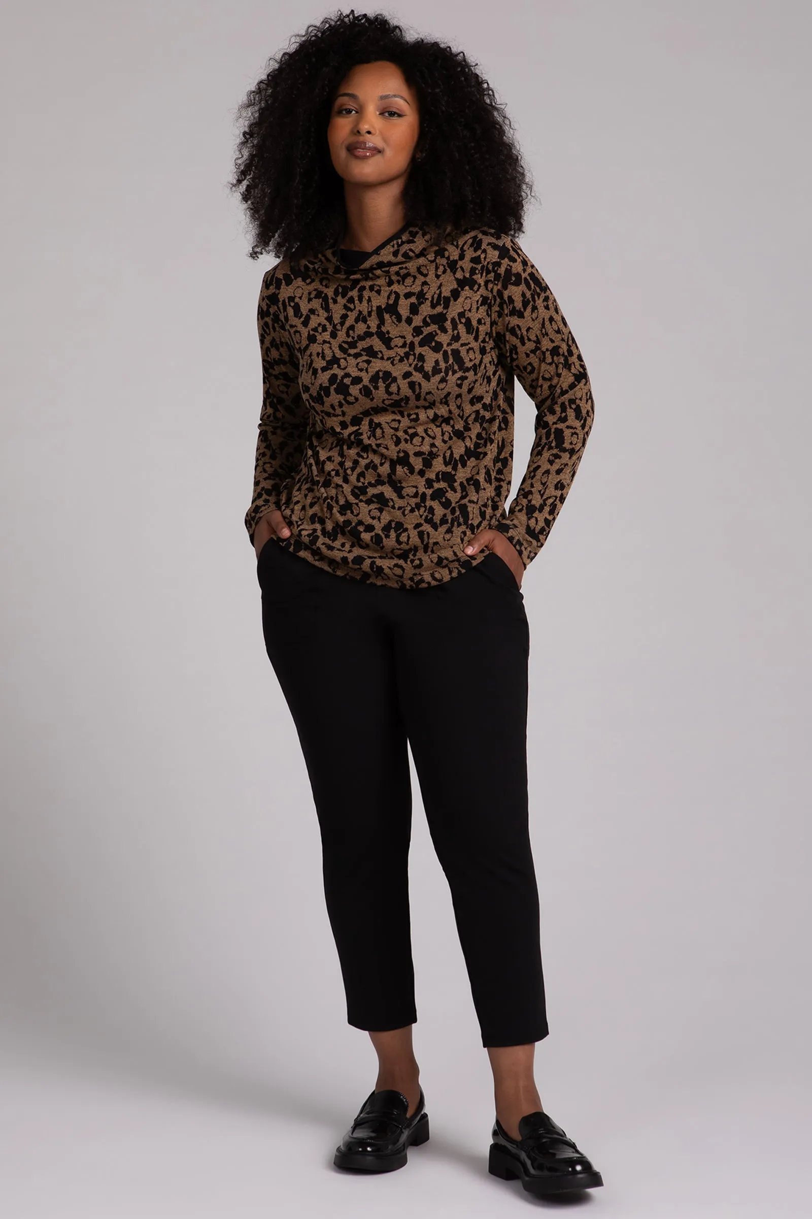 Animal Sweater Funnel Neck Top | Animal Camel