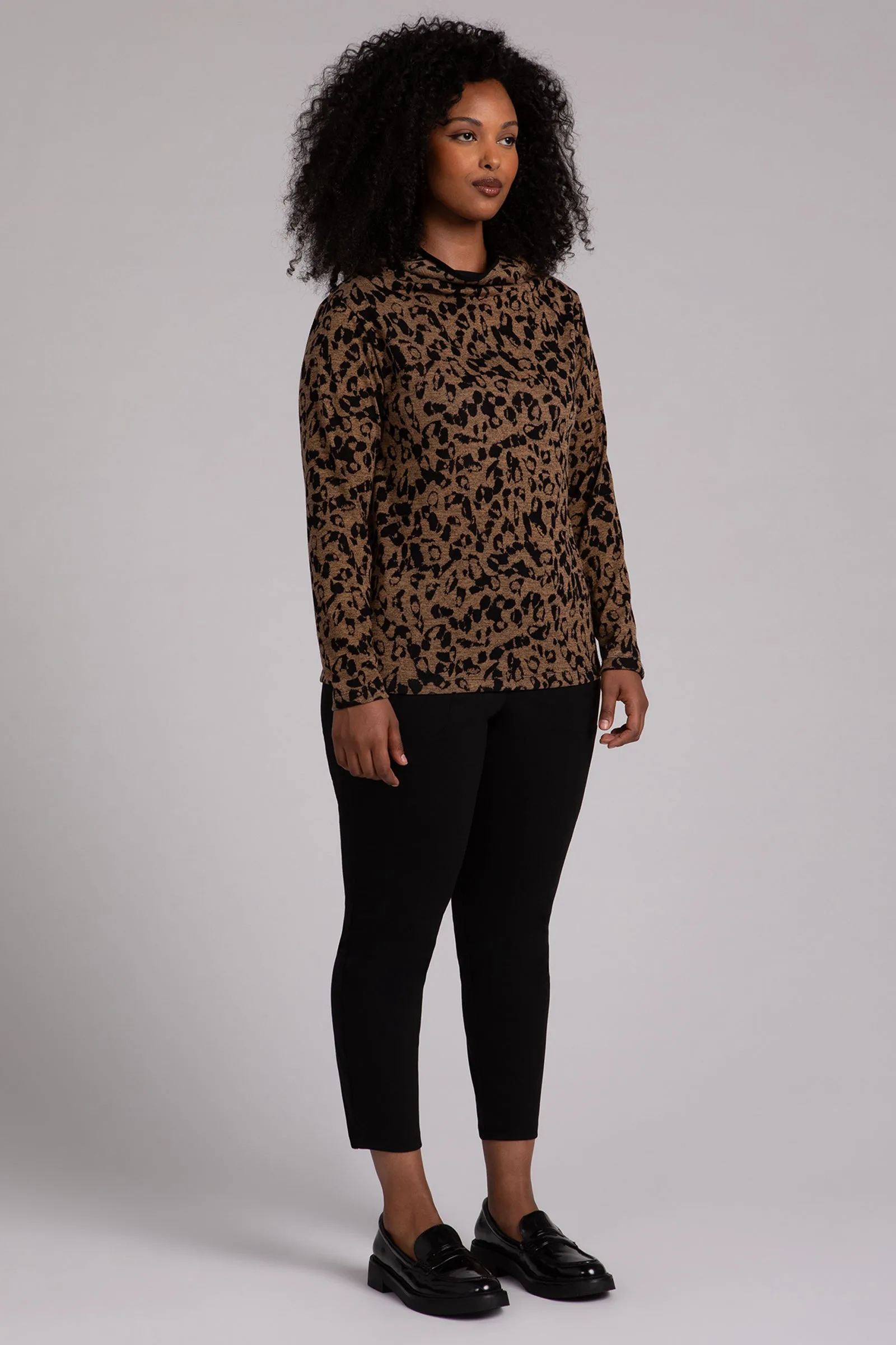 Animal Sweater Funnel Neck Top | Animal Camel