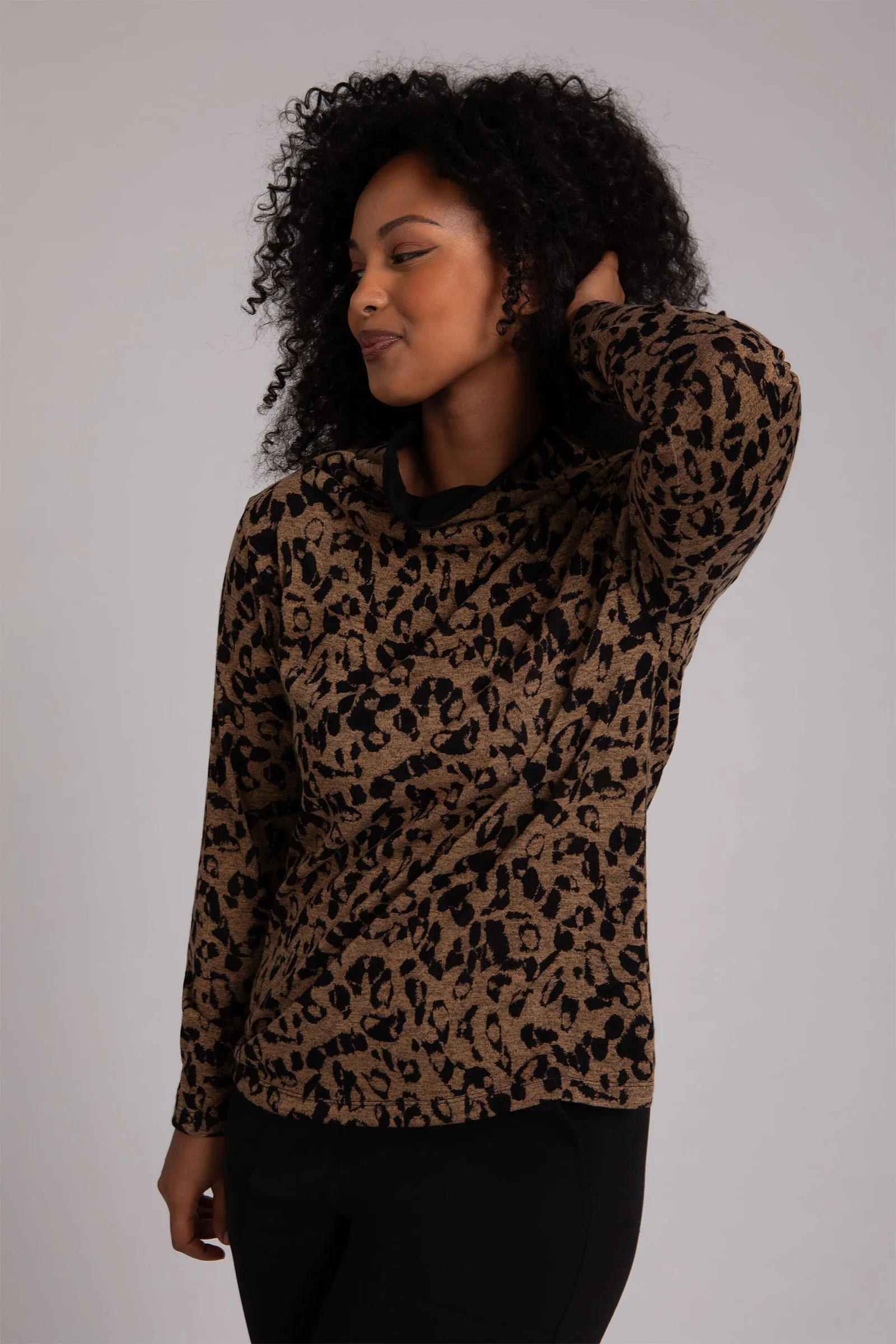 Animal Sweater Funnel Neck Top | Animal Camel