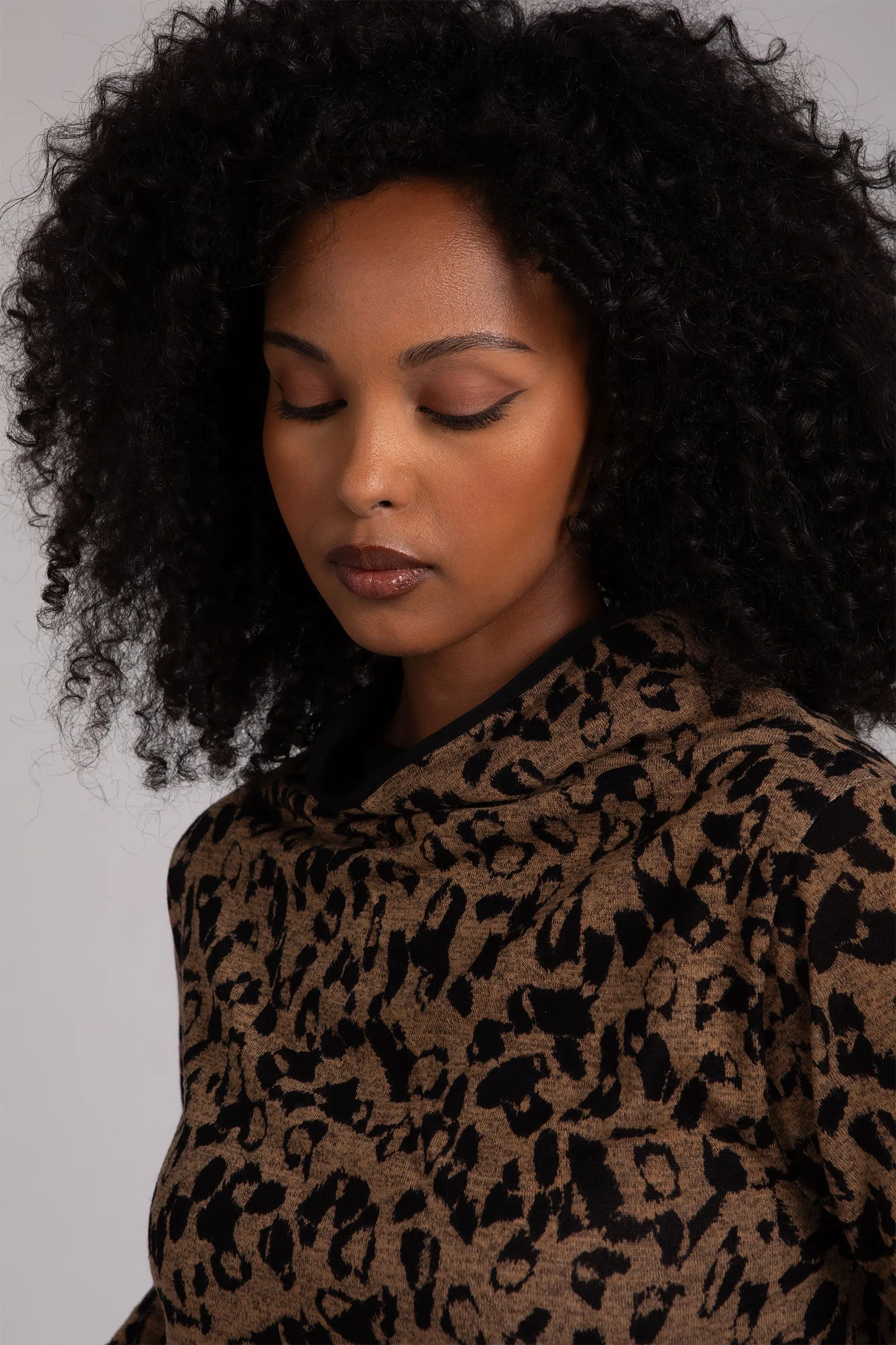 Animal Sweater Funnel Neck Top | Animal Camel