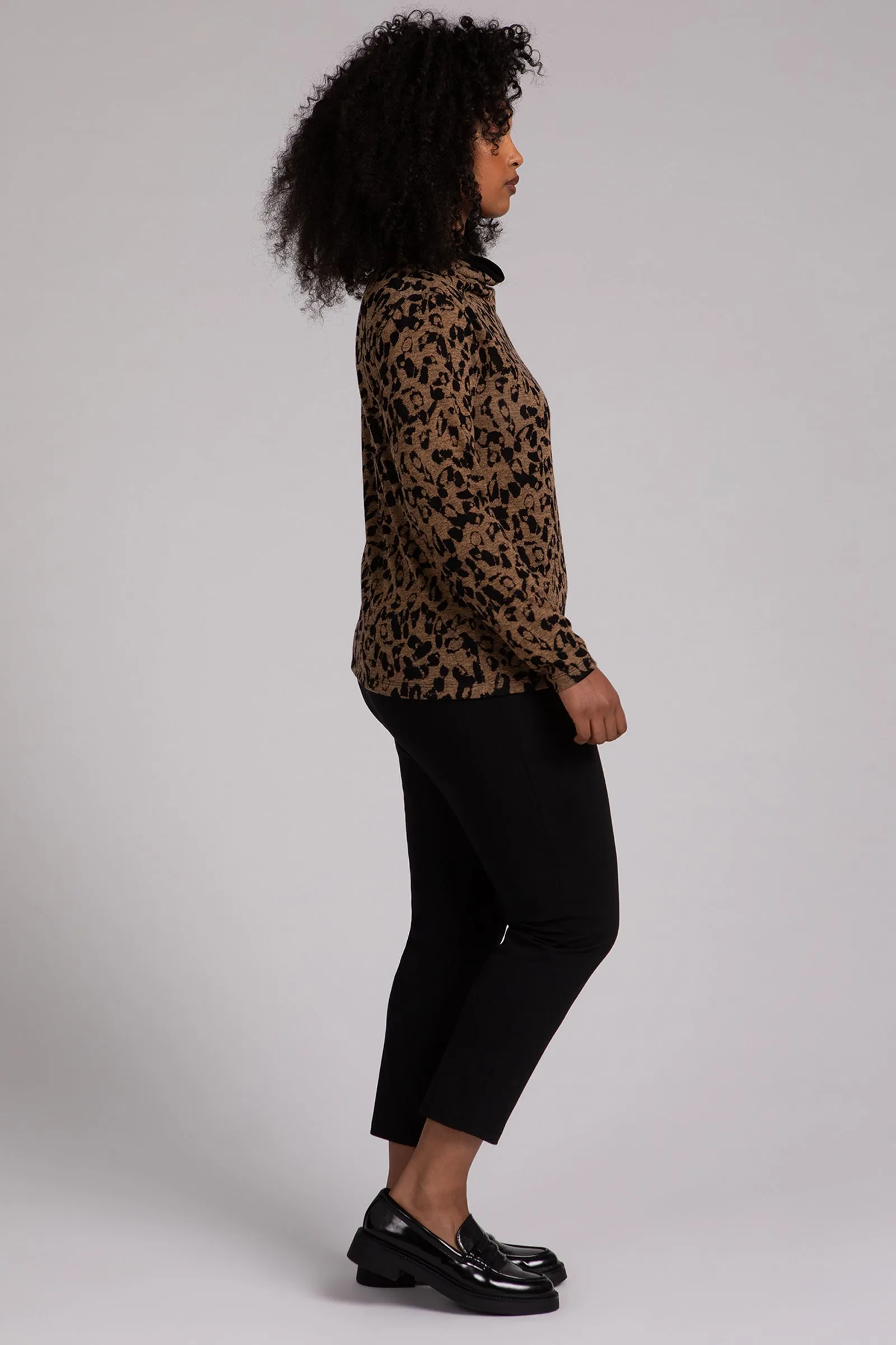 Animal Sweater Funnel Neck Top | Animal Camel