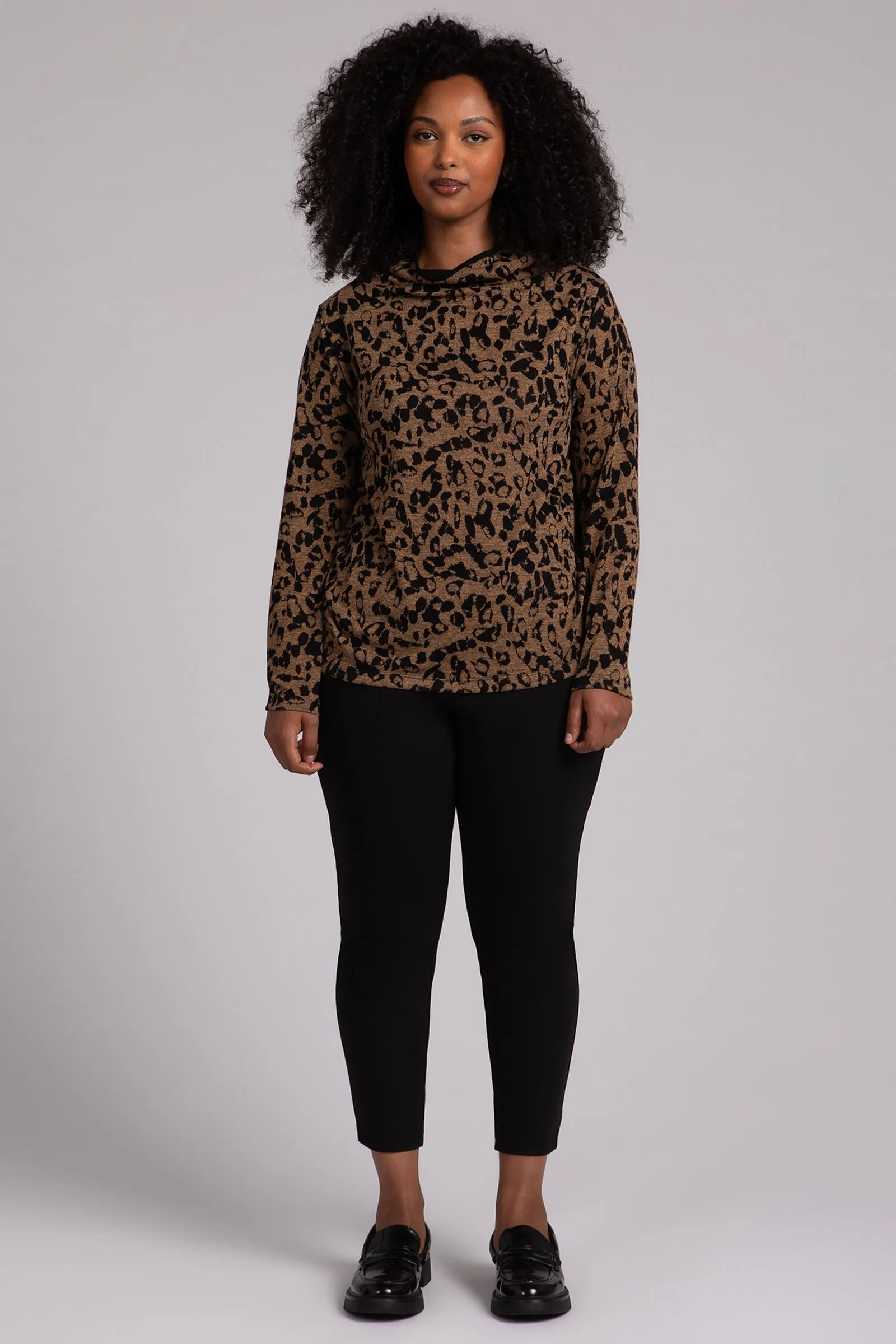 Animal Sweater Funnel Neck Top | Animal Camel