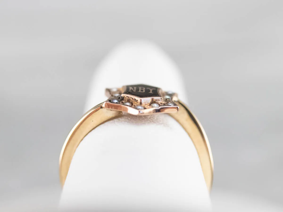 Antique NBY Enamel and Seed Pearl Ring