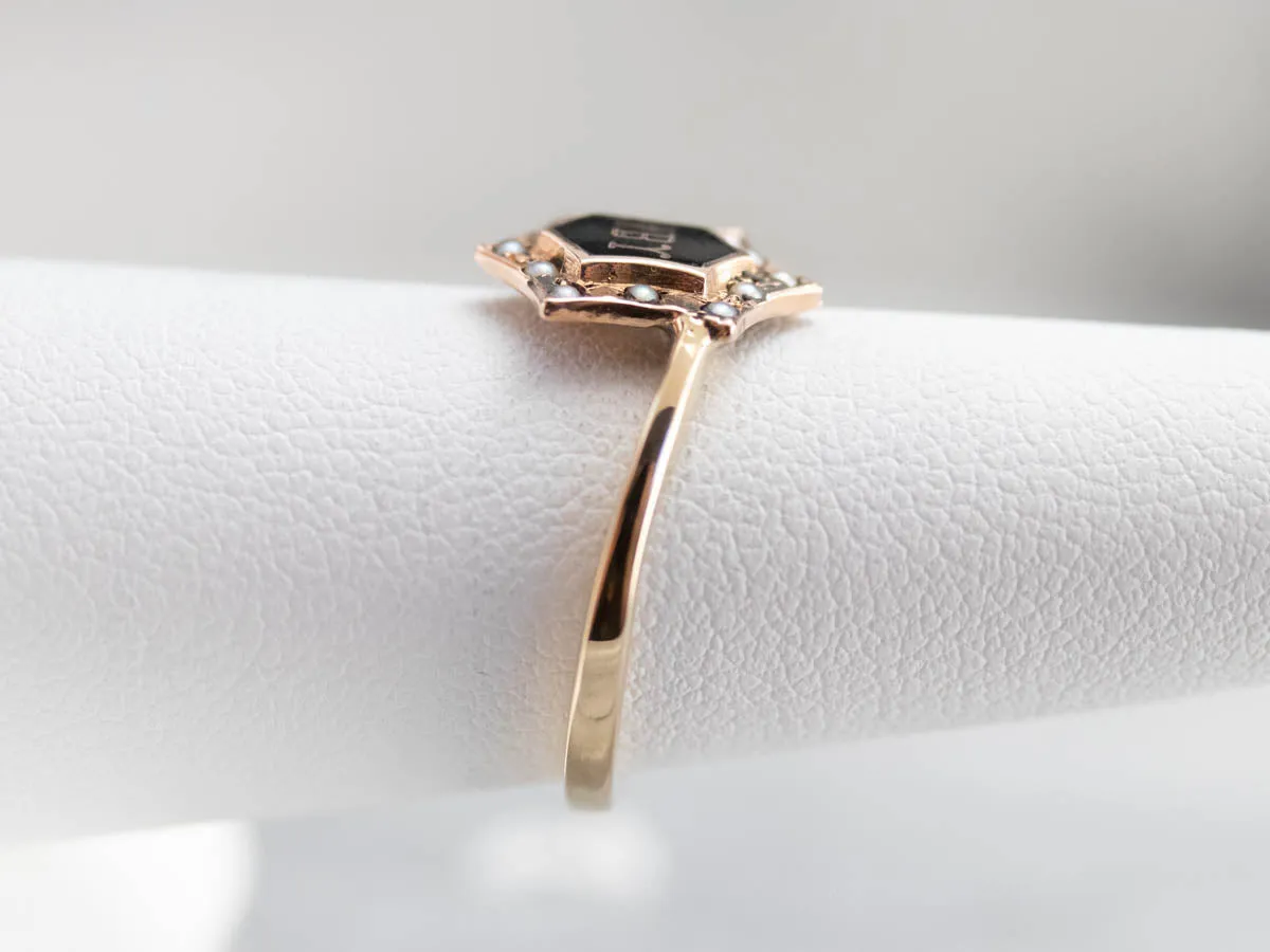Antique NBY Enamel and Seed Pearl Ring