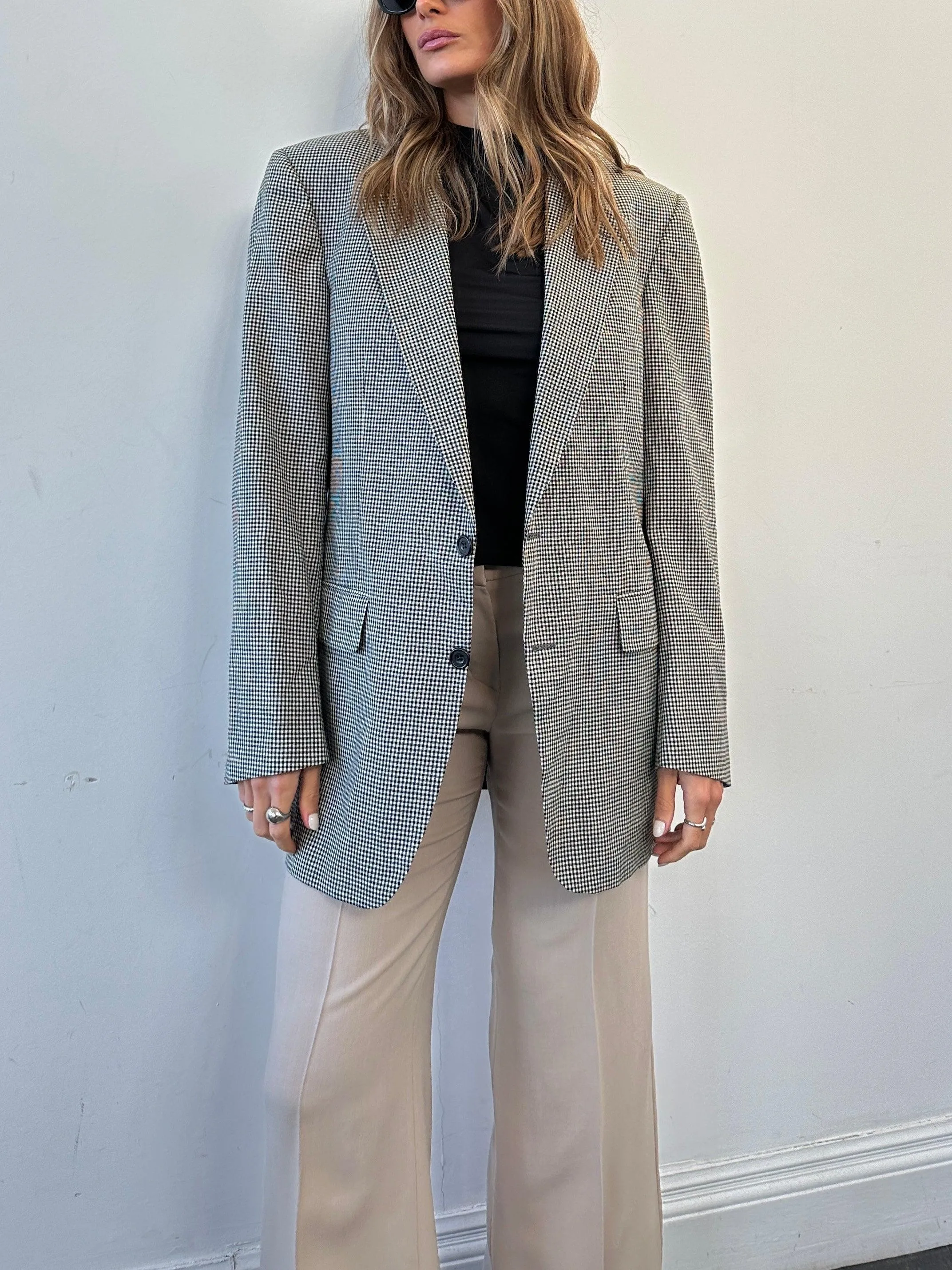 Aquascutum Pure Wool Gingham Single Breasted Blazer - L