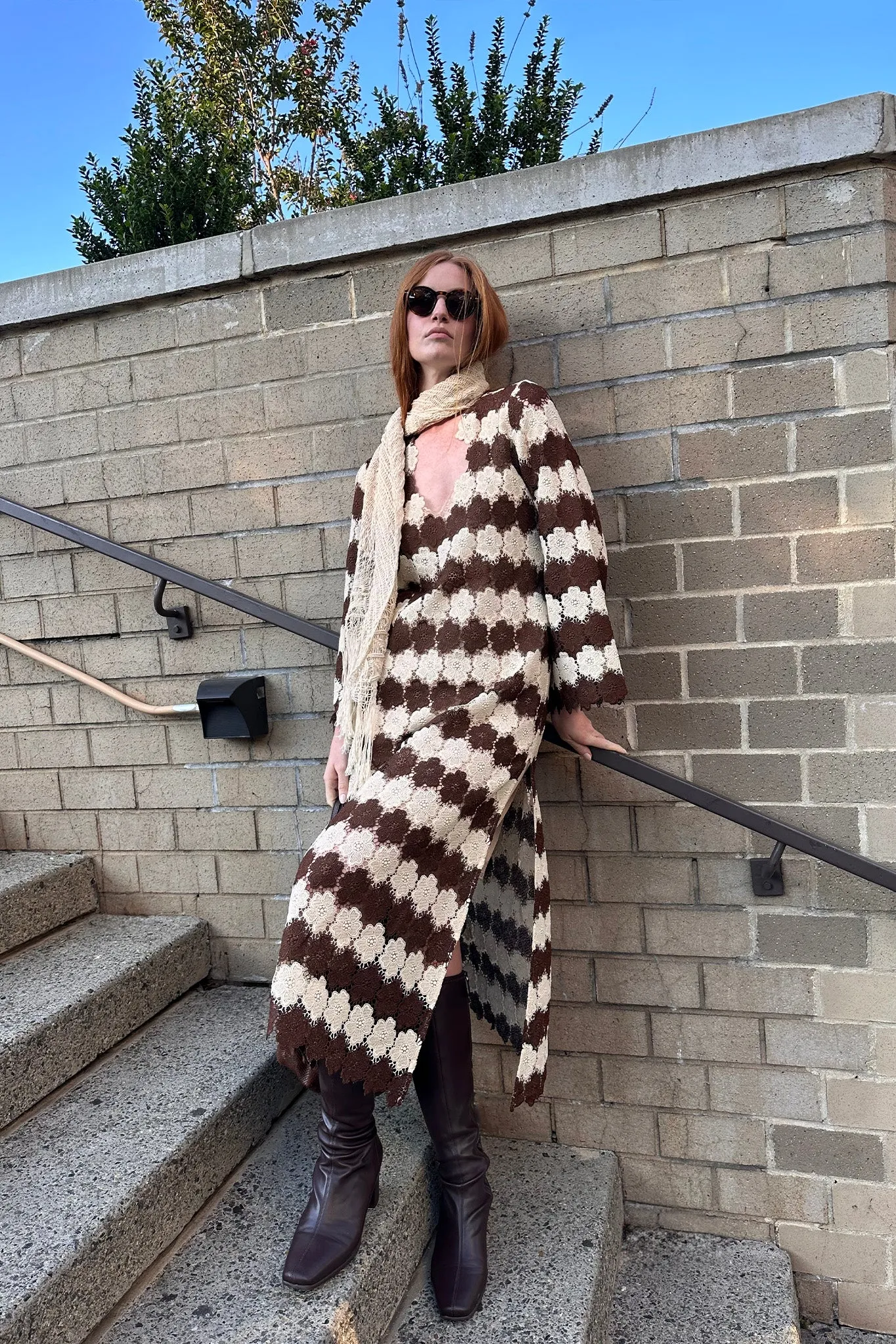 Arelis Two-Tone Cosmos Flower Lace Caftan