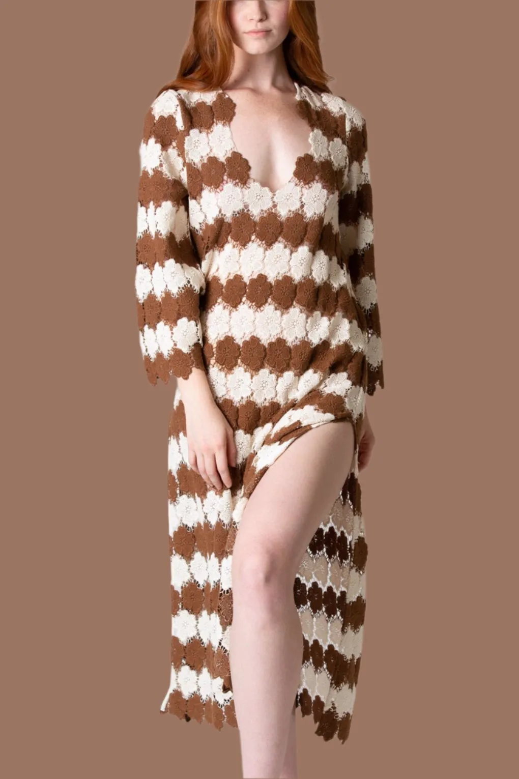 Arelis Two-Tone Cosmos Flower Lace Caftan