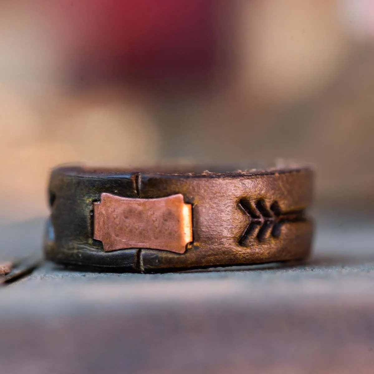 Arrows Leather Ring | Dark Olive