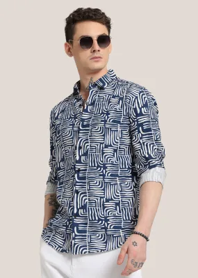 Art Deco Blue Printed Shirt Art Deco Blue Printed Shirt