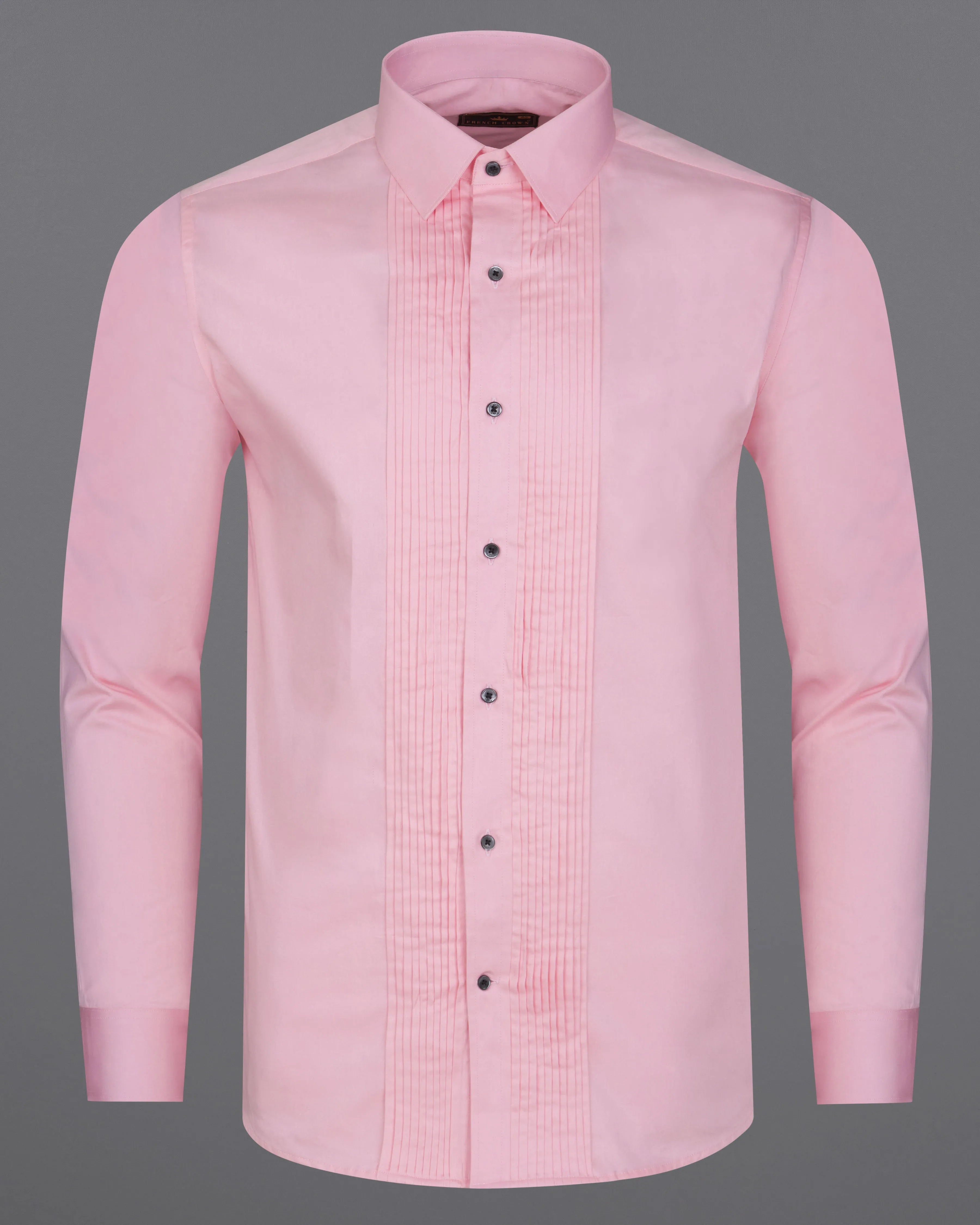 Azalea Pink Subtle Sheen Snake Pleated Super Soft Premium Cotton Tuxedo Shirt