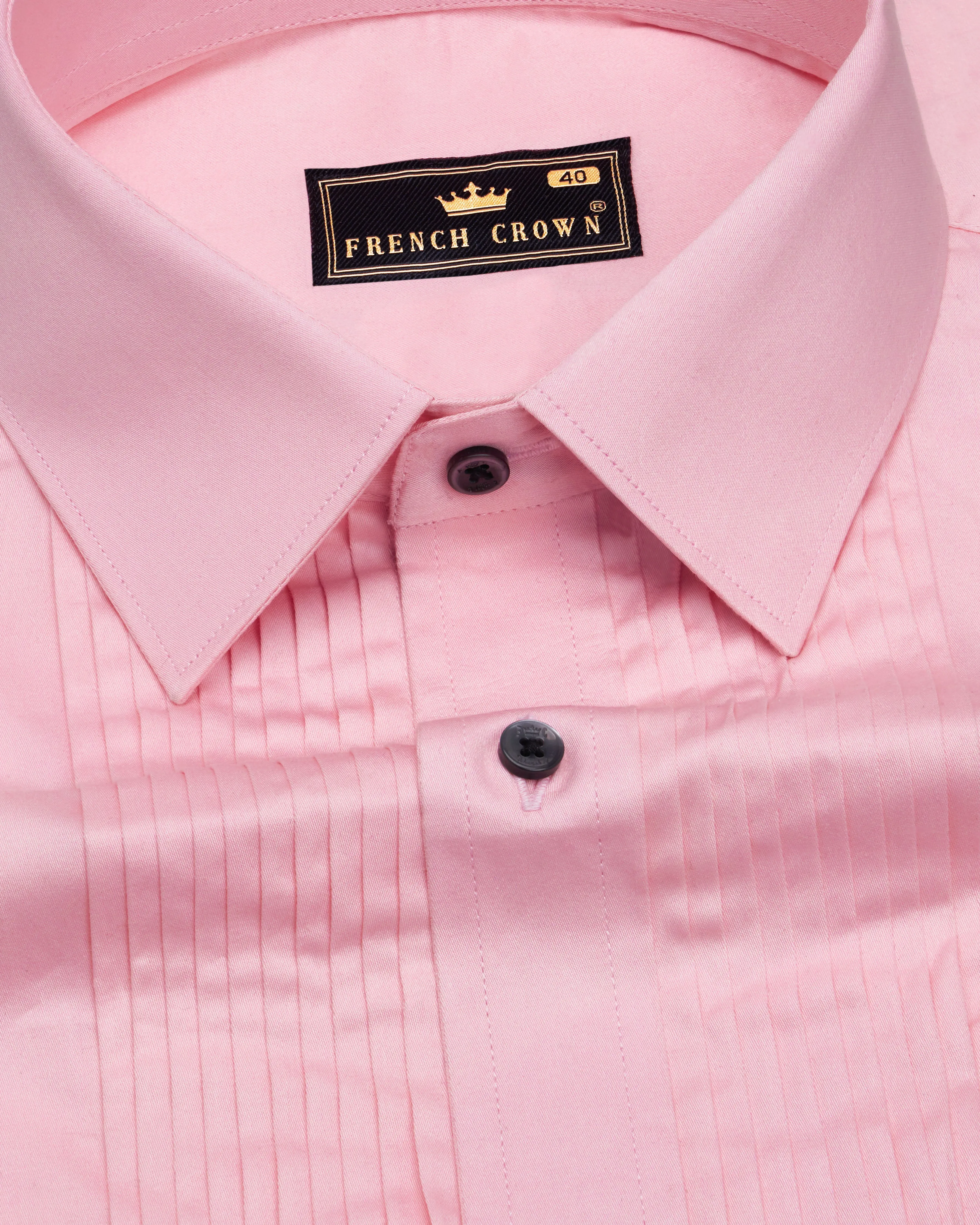 Azalea Pink Subtle Sheen Snake Pleated Super Soft Premium Cotton Tuxedo Shirt