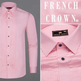 Azalea Pink Subtle Sheen Snake Pleated Super Soft Premium Cotton Tuxedo Shirt Azalea Pink Subtle Sheen Snake Pleated Super Soft Premium Cotton Tuxedo Shirt