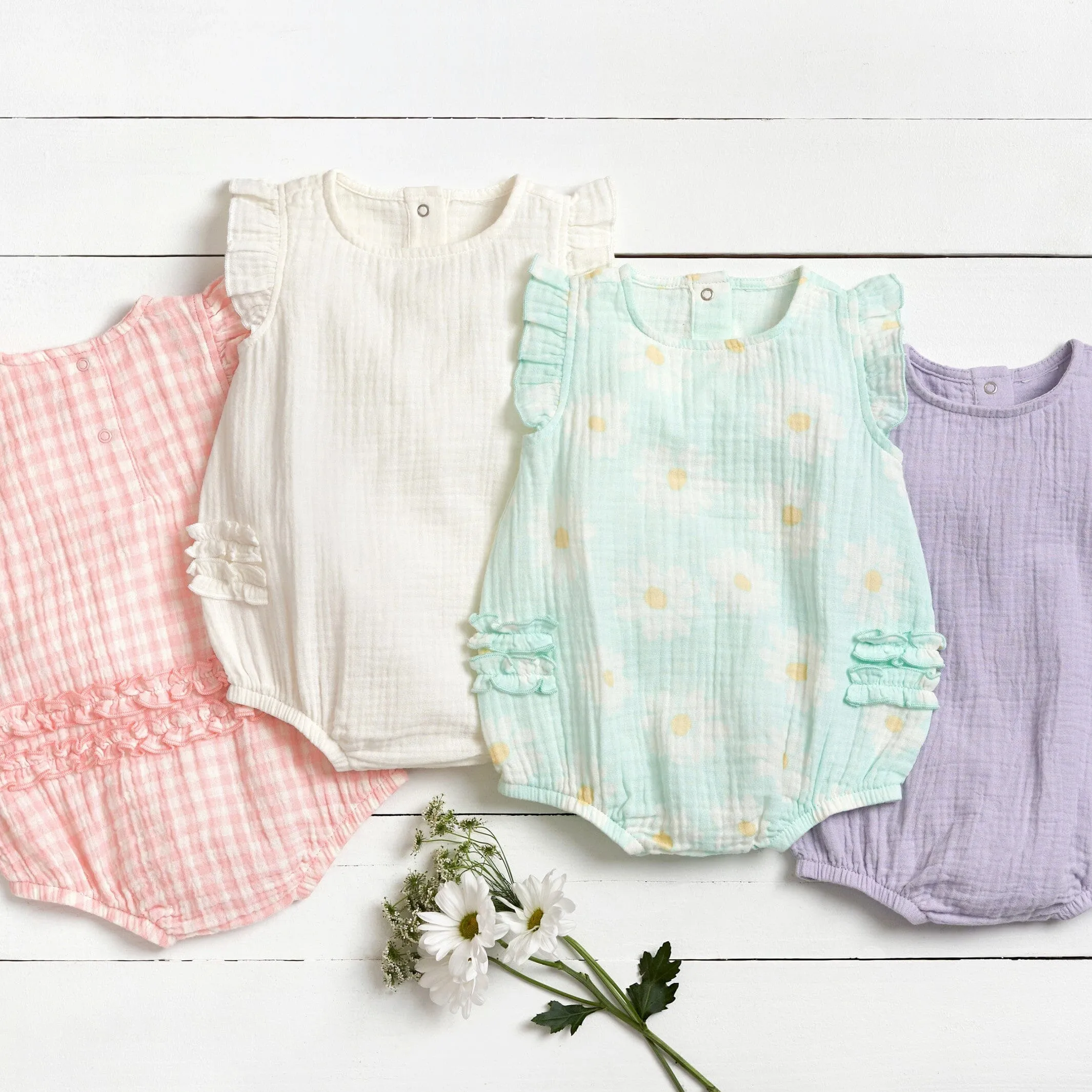 Baby Girls Ivory Gauze Bubble Romper