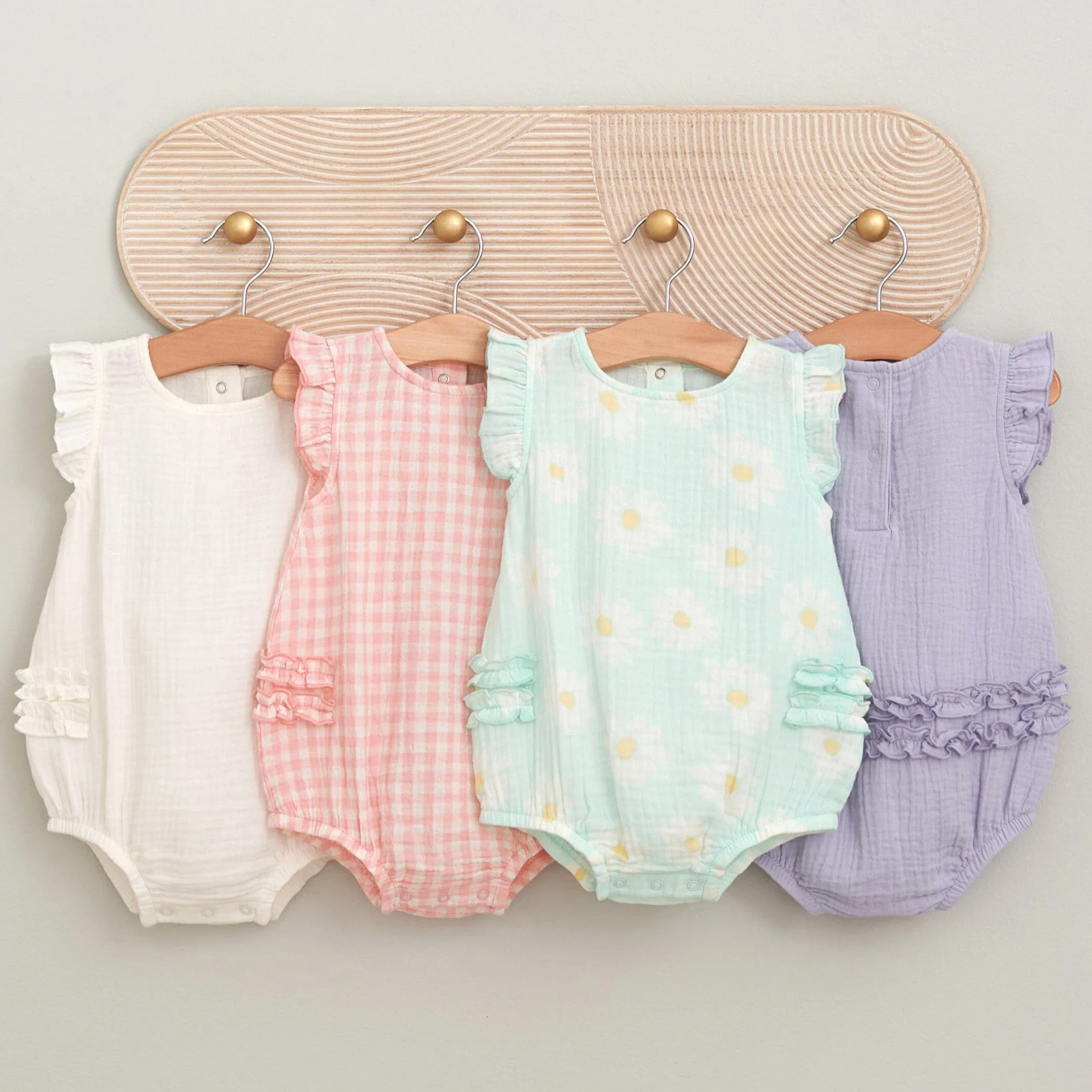 Baby Girls Ivory Gauze Bubble Romper