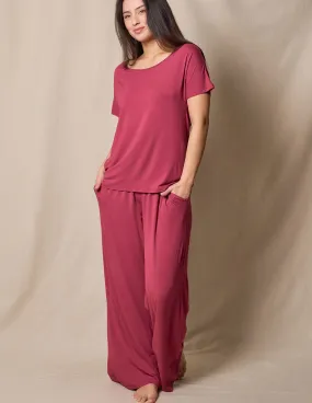 Bamboo Palazzo Lounge Pants - Burgundy Rose Bamboo Palazzo Lounge Pants - Burgundy Rose