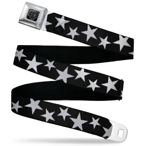 BD Wings Logo CLOSE-UP Black/Silver Seatbelt Belt - Multi Stars Black/White/Black/White Outline Webbing BD Wings Logo CLOSE-UP Black/Silver Seatbelt Belt - Multi Stars Black/White/Black/White Outline Webbing