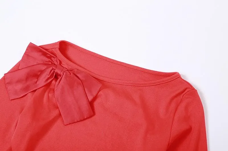 BerryBetty - Bowknot backless hollow out solid long sleeve maxi dress