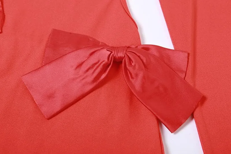 BerryBetty - Bowknot backless hollow out solid long sleeve maxi dress