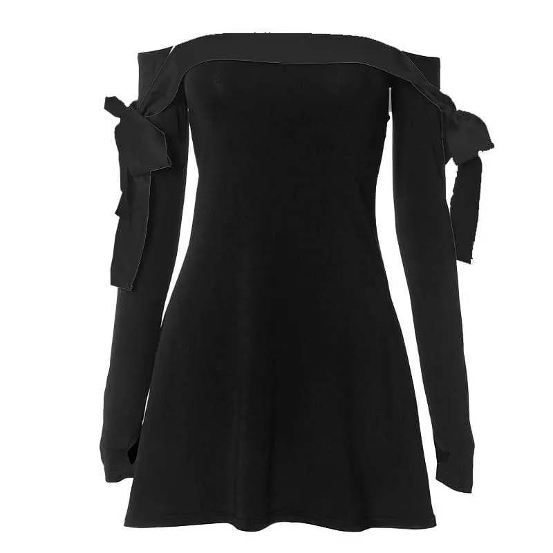 BerryBetty - Bowknot contrast gloves long sleeve 3-way off shoulder mini dress