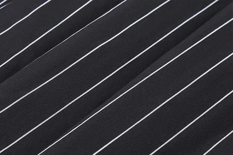 BerryBetty - Bowknot striped long sleeve square neck zip-up contrast mini dress