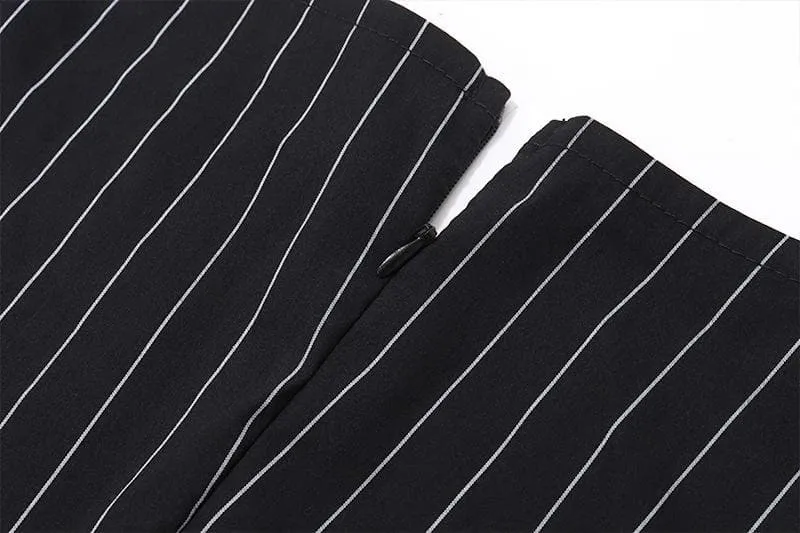 BerryBetty - Bowknot striped long sleeve square neck zip-up contrast mini dress