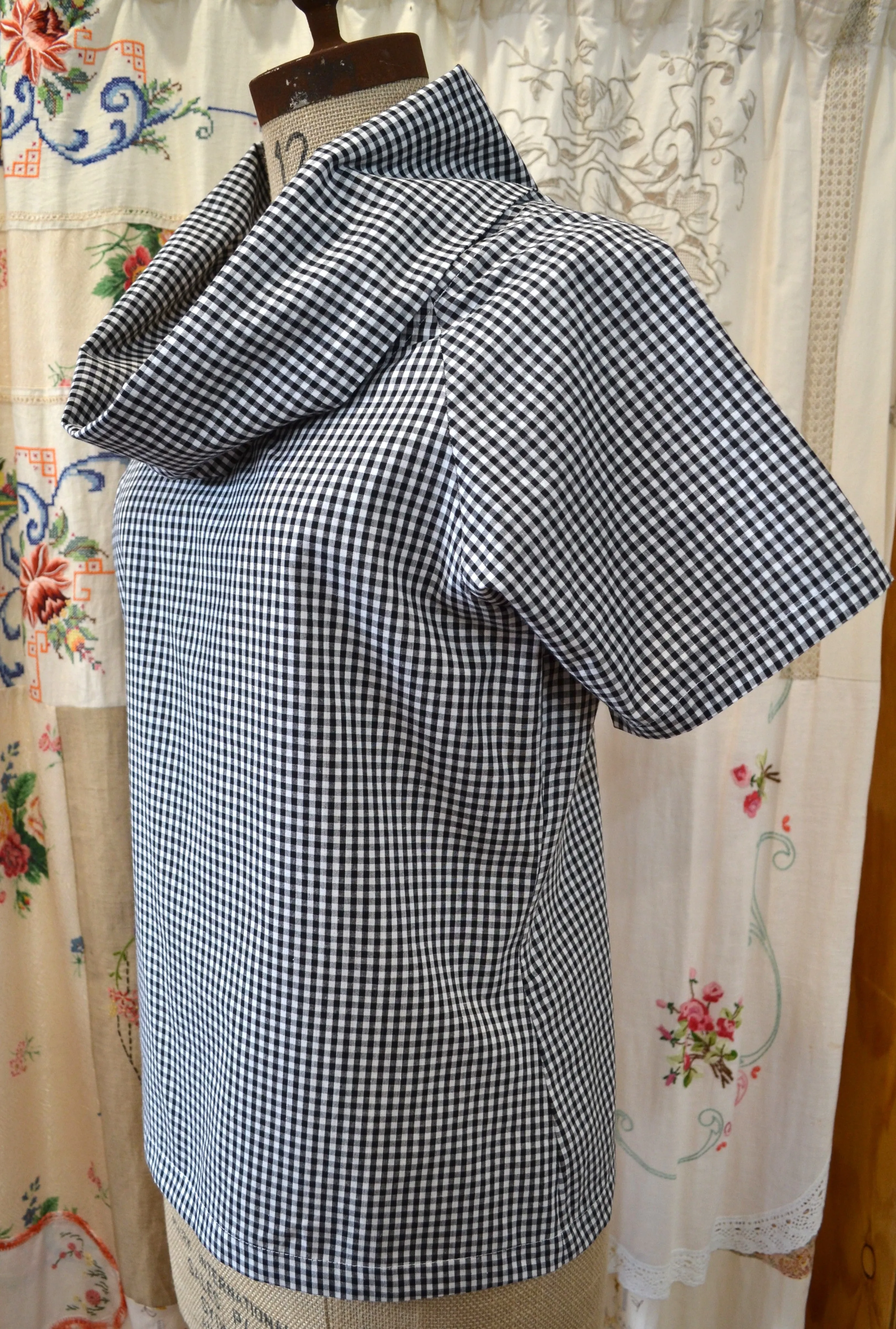 Berserk Black and White Gingham Pleat Roll neck