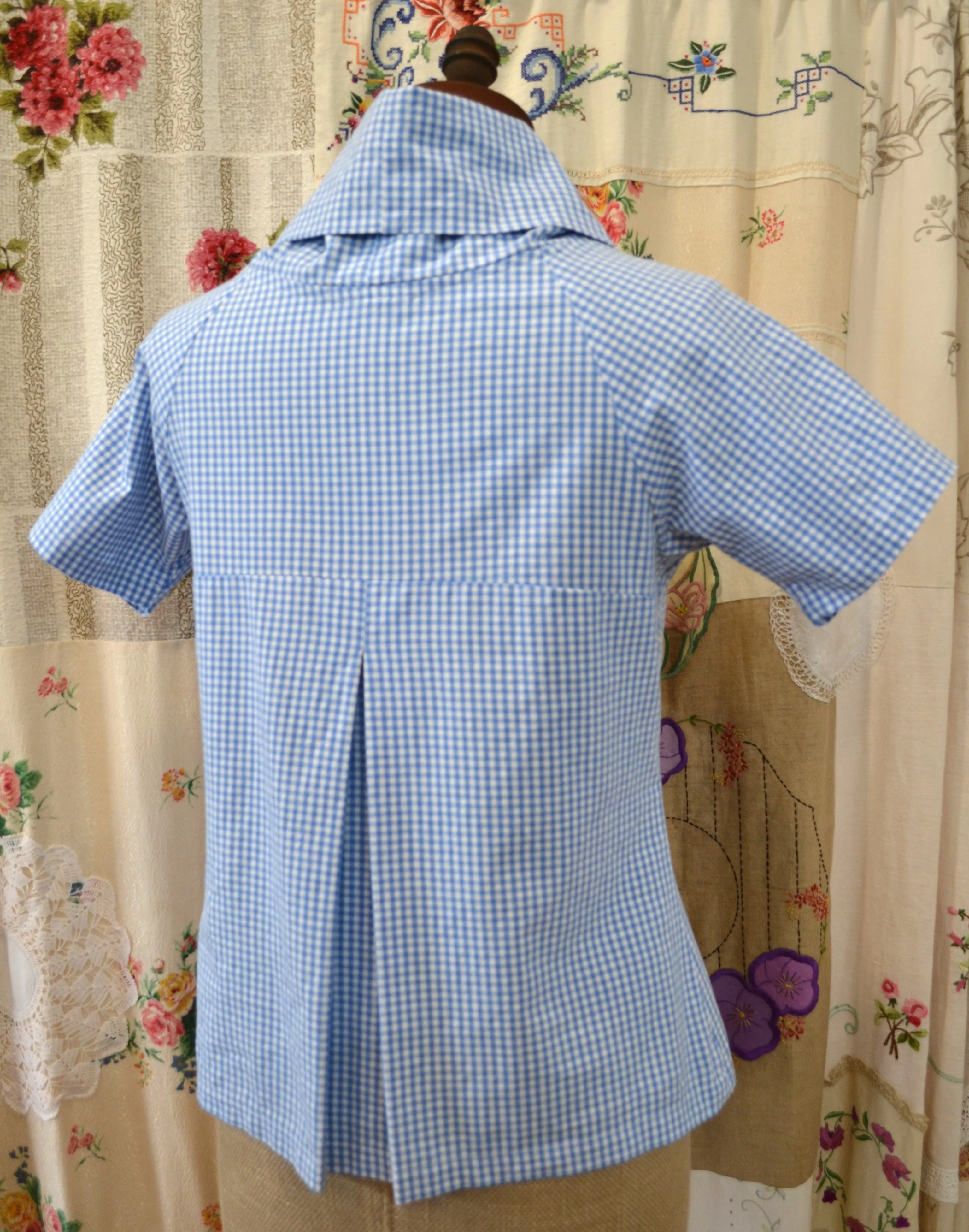 Berserk Sky Gingham linen cotton Pleat Roll neck