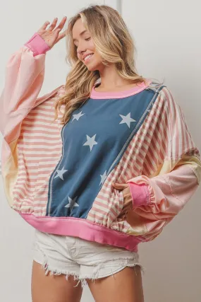 BiBi Stars and Stripes Round Neck Long Sleeve Top BiBi Stars and Stripes Round Neck Long Sleeve Top