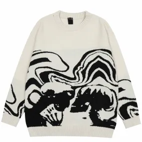 Black-and-White Knitted Streetwear Sweater Black-and-White Knitted Streetwear Sweater