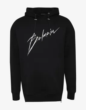 Black Balmain Signature Logo Hoodie Black Balmain Signature Logo Hoodie