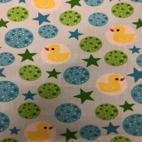 Blue Green Rubber Ducky Print Poly Cotton Fabric Blue Green Rubber Ducky Print Poly Cotton Fabric