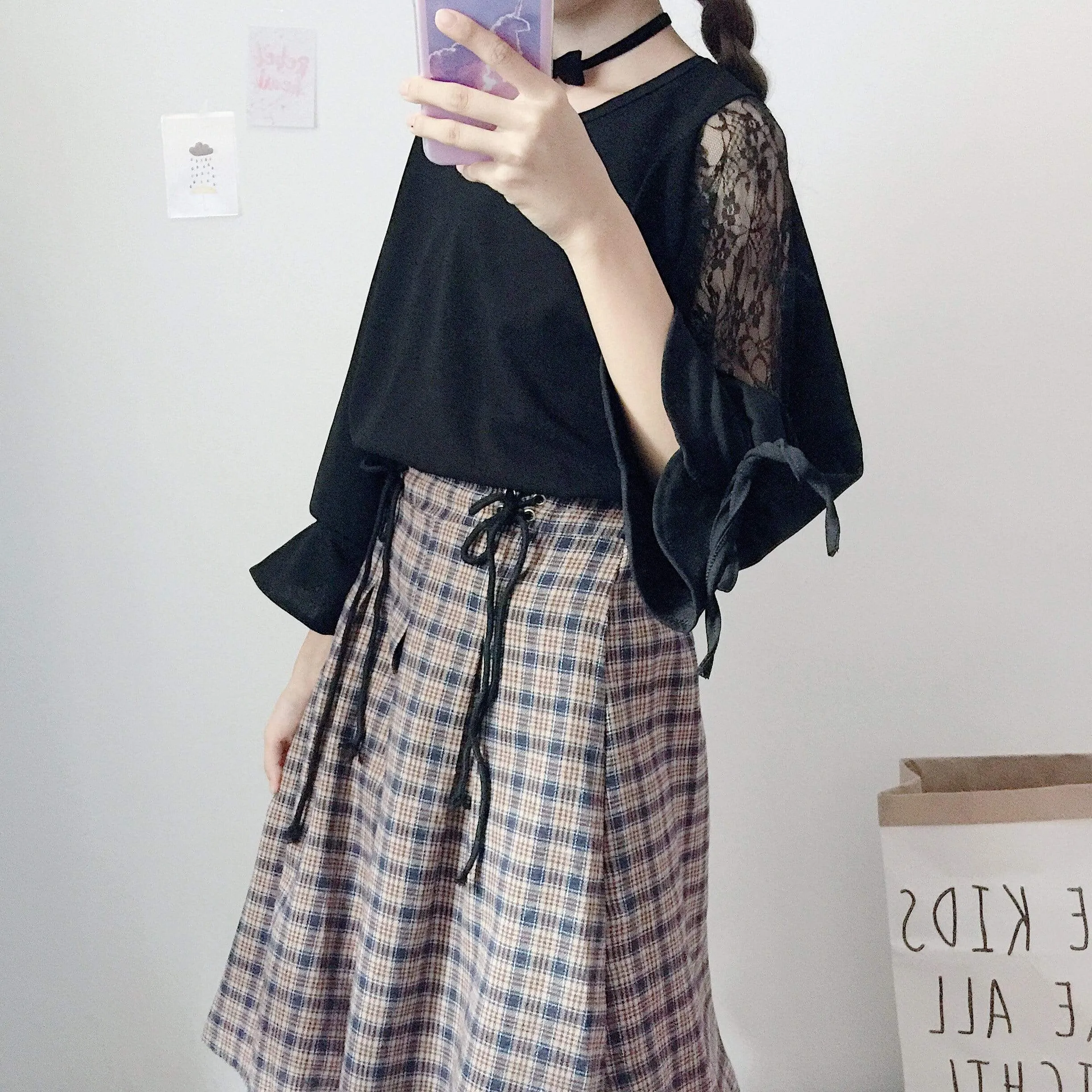 Bowknot Flare Sleeved Sheer Shirt