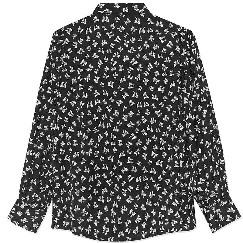 Bowknot Printed Long Sleeve Blouse