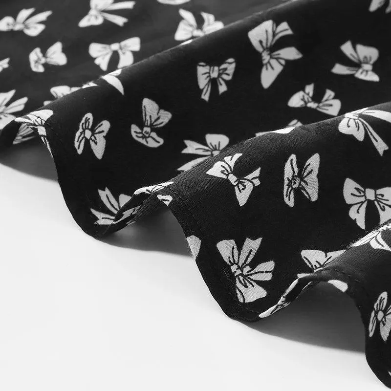 Bowknot Printed Long Sleeve Blouse