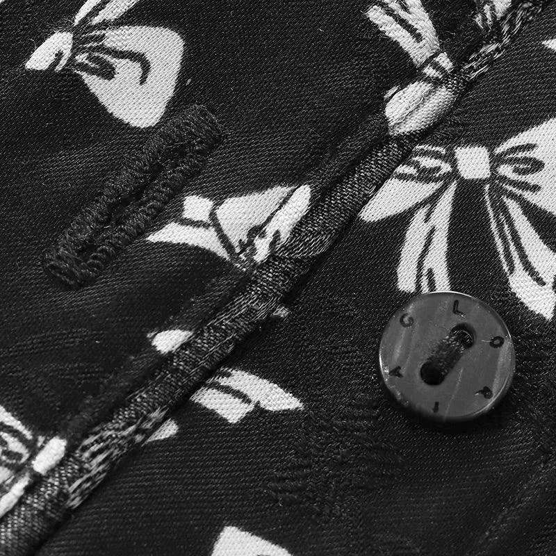 Bowknot Printed Long Sleeve Dress