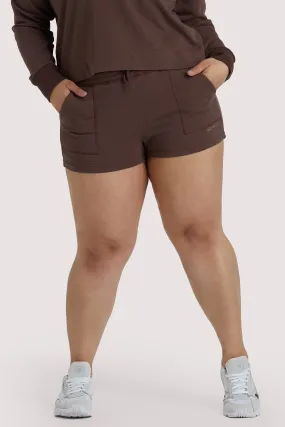 Brown Tie Waist Curve Shorts Brown Tie Waist Curve Shorts