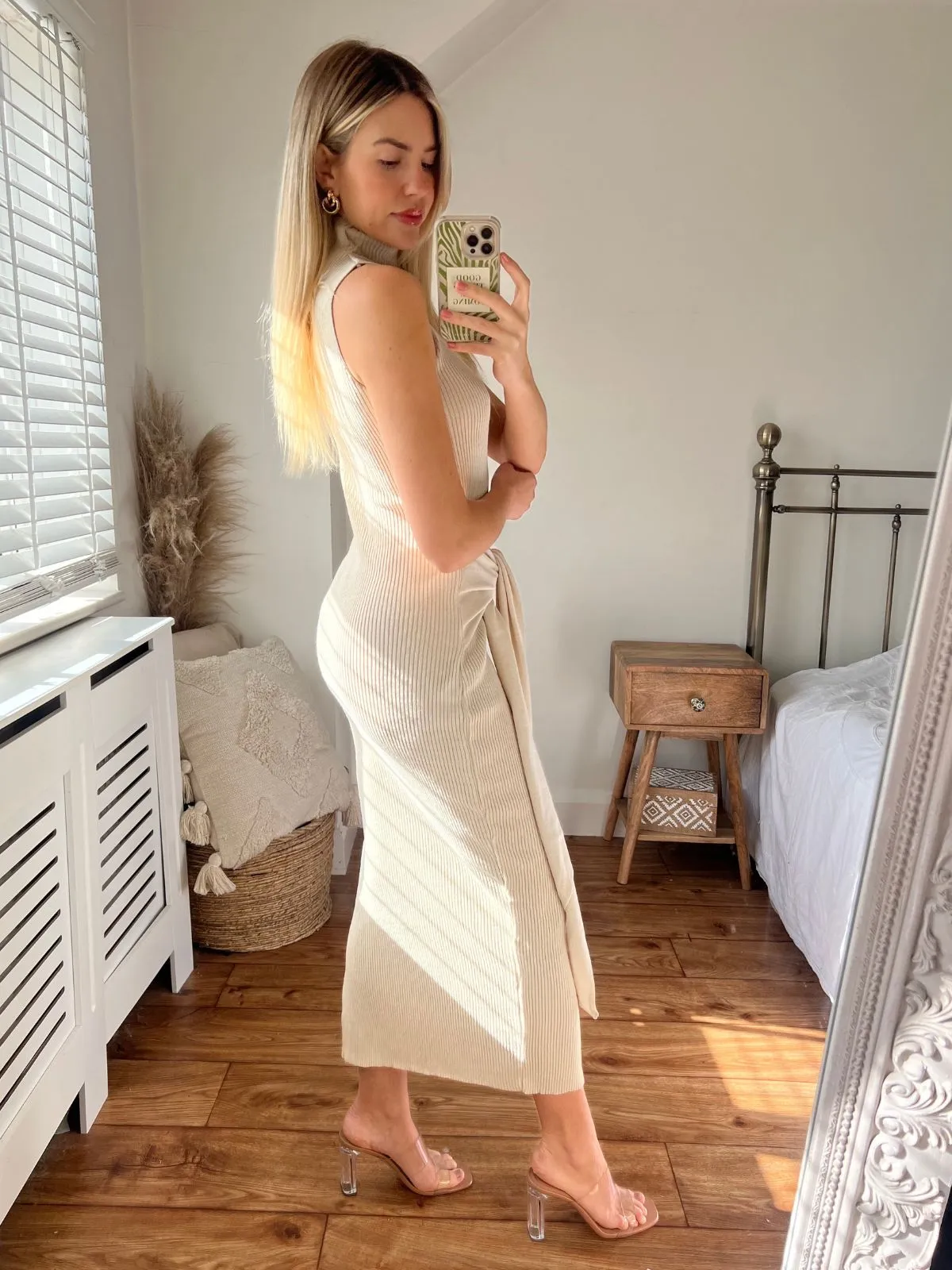 Camilla Knitted Tie Up Dress / Stone